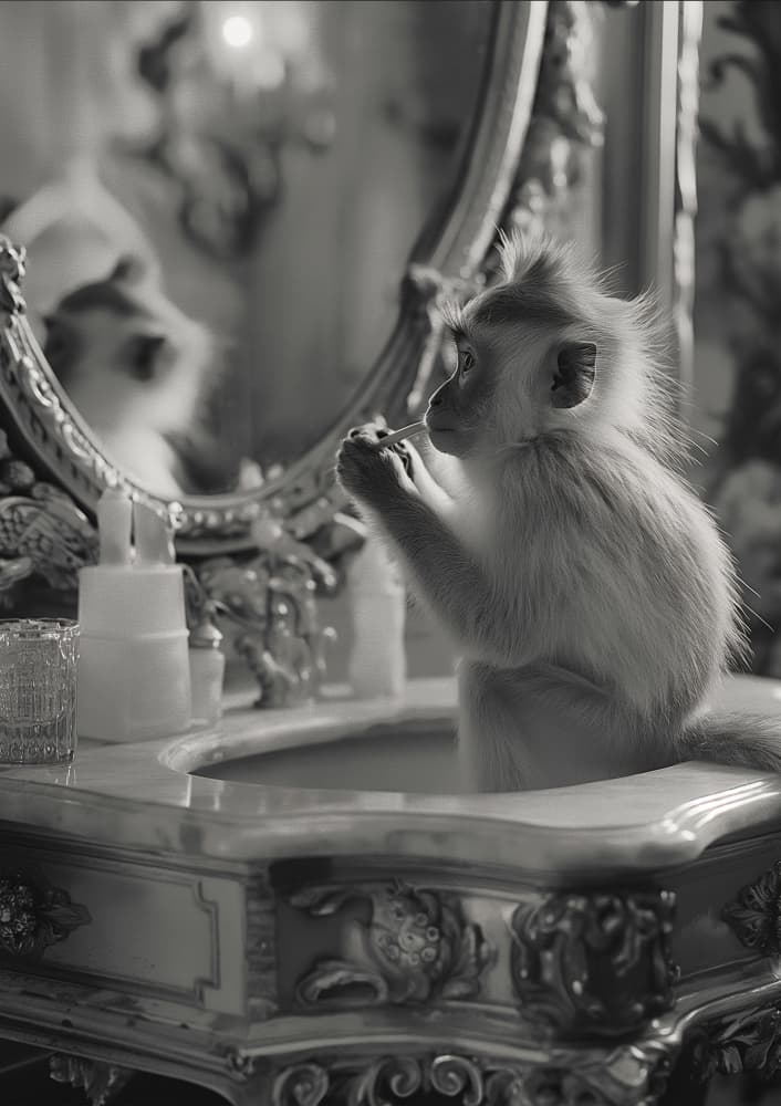 Curious Monkey Vanity by Niky Rahner — canvas wall art