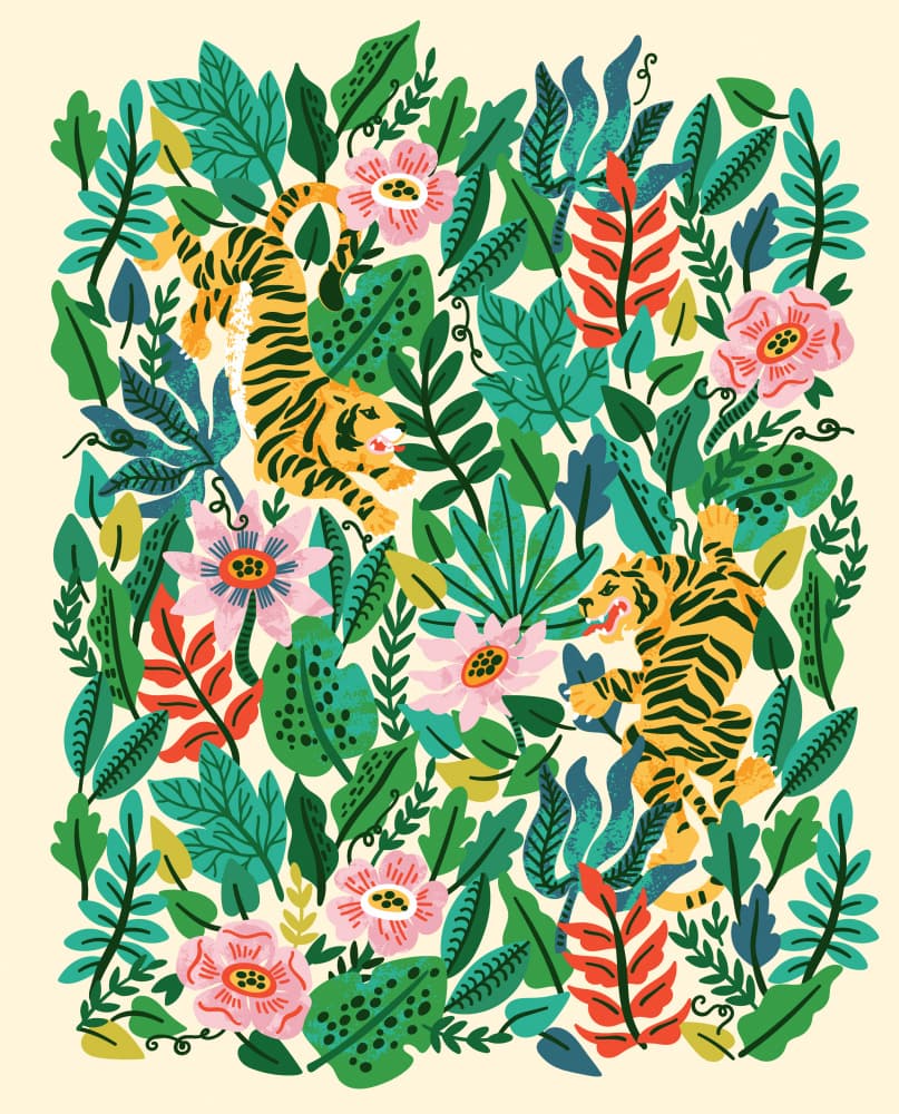 Playful Jungle Tigers by Maria Galybina — canvas wall art