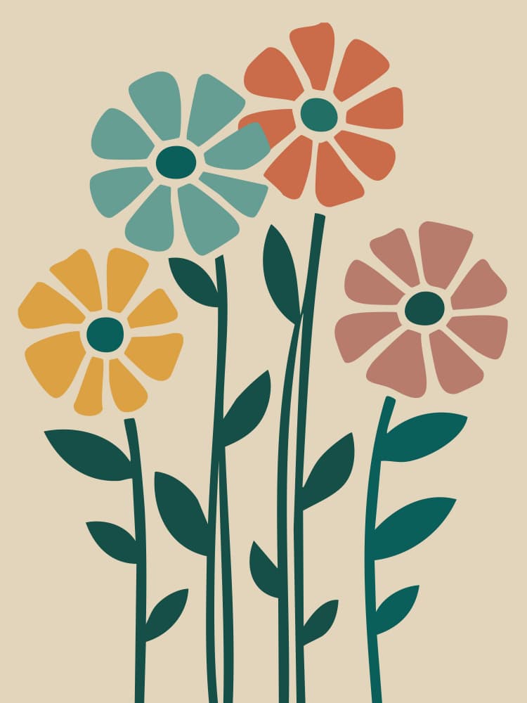 Colorful Retro Flowers by Andreas Magnusson — canvas wall art