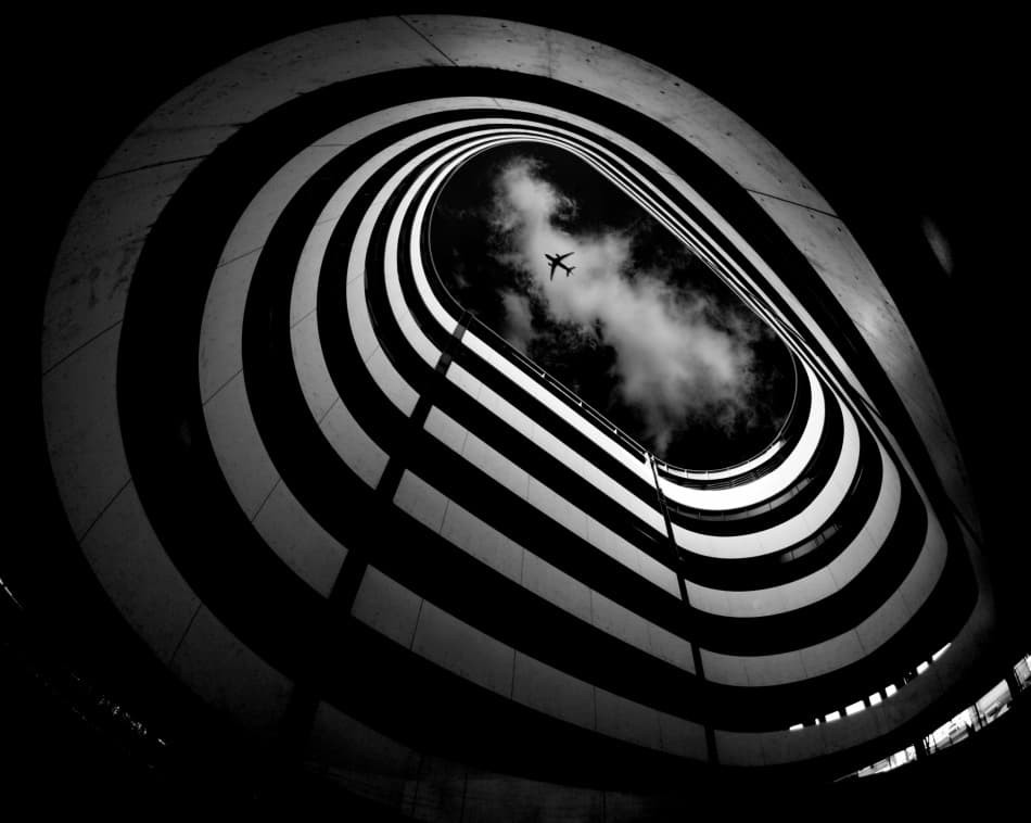 Spiral Sky and Plane by Koji Tajima — canvas wall art