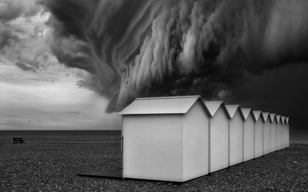 Stormy Beach Huts by Yvette Depaepe — canvas wall art