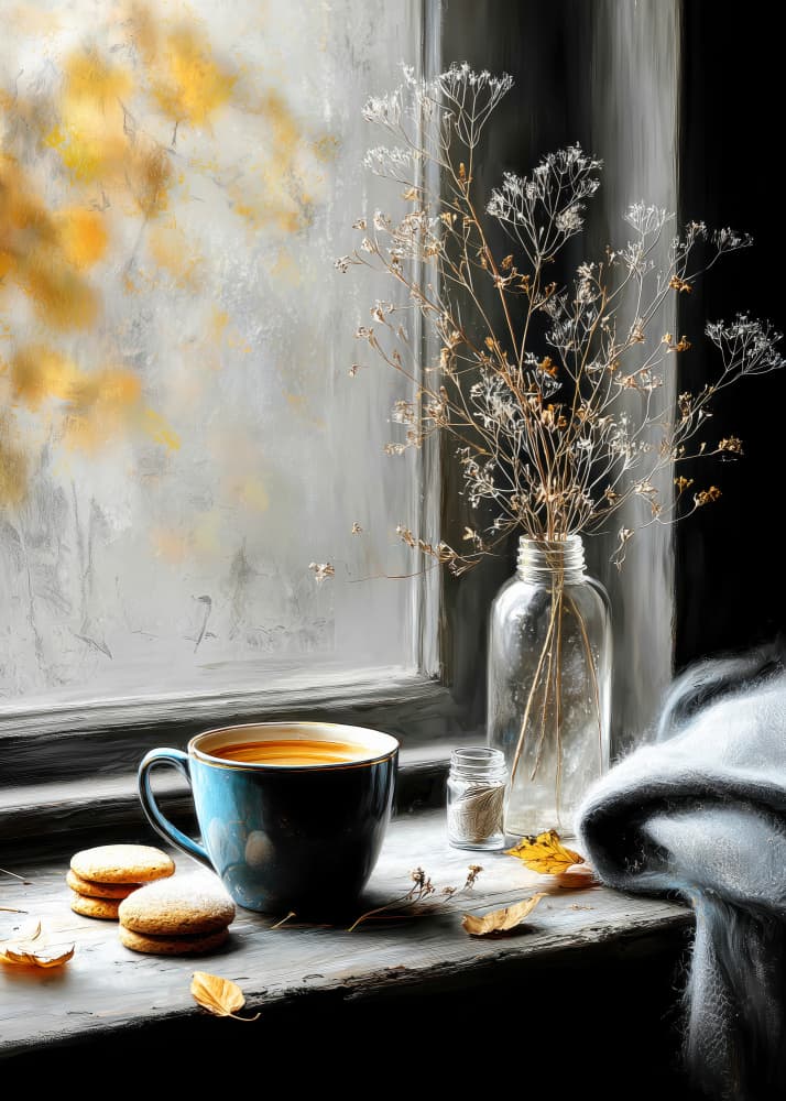 Cozy Autumn Window by Justyna Jaszke — canvas wall art