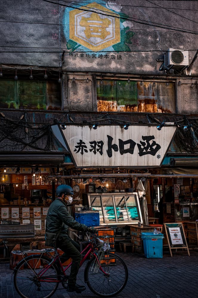 Japanese Street Cyclist by Yuzo Fujii — canvas wall art