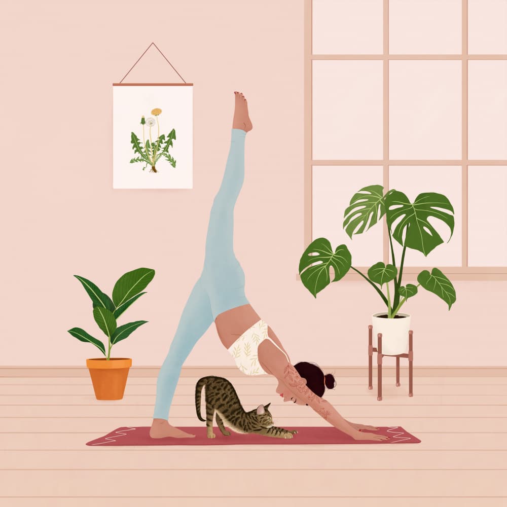 Home Yoga with Cat by Petra Holíková — canvas wall art