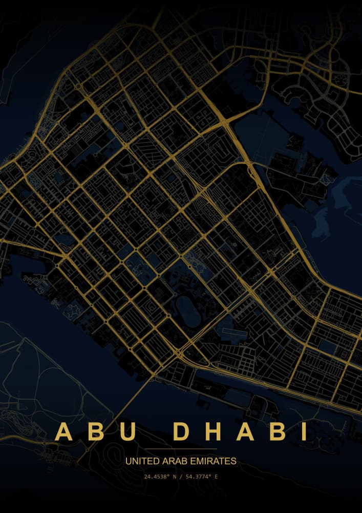 Golden Abu Dhabi Map by HUGO — canvas wall art