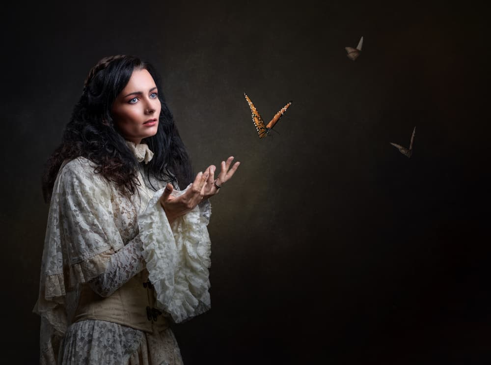Pensive Woman Butterflies by Luc Stalmans — canvas wall art