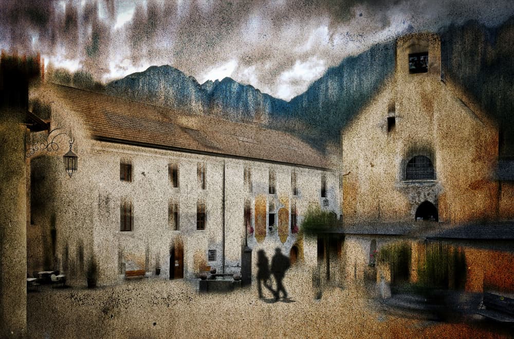 Textured Mountain Town Square by Raffaele Corte — canvas wall art