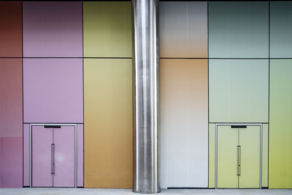 Colorful Geometric Facade by Linda Wride — canvas wall art