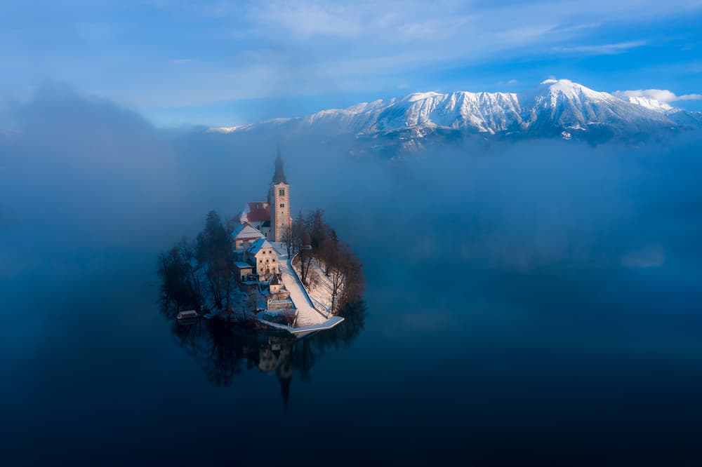 Winter Bled Island Church by Jure Kravanja — canvas wall art
