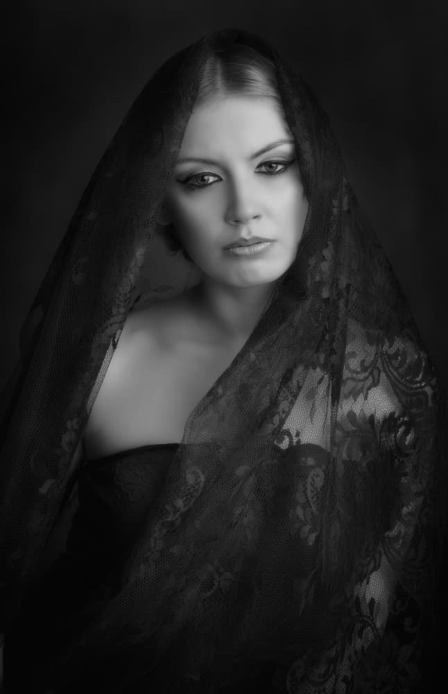 Mysterious Lace Portrait by Alexandra Fira — canvas wall art