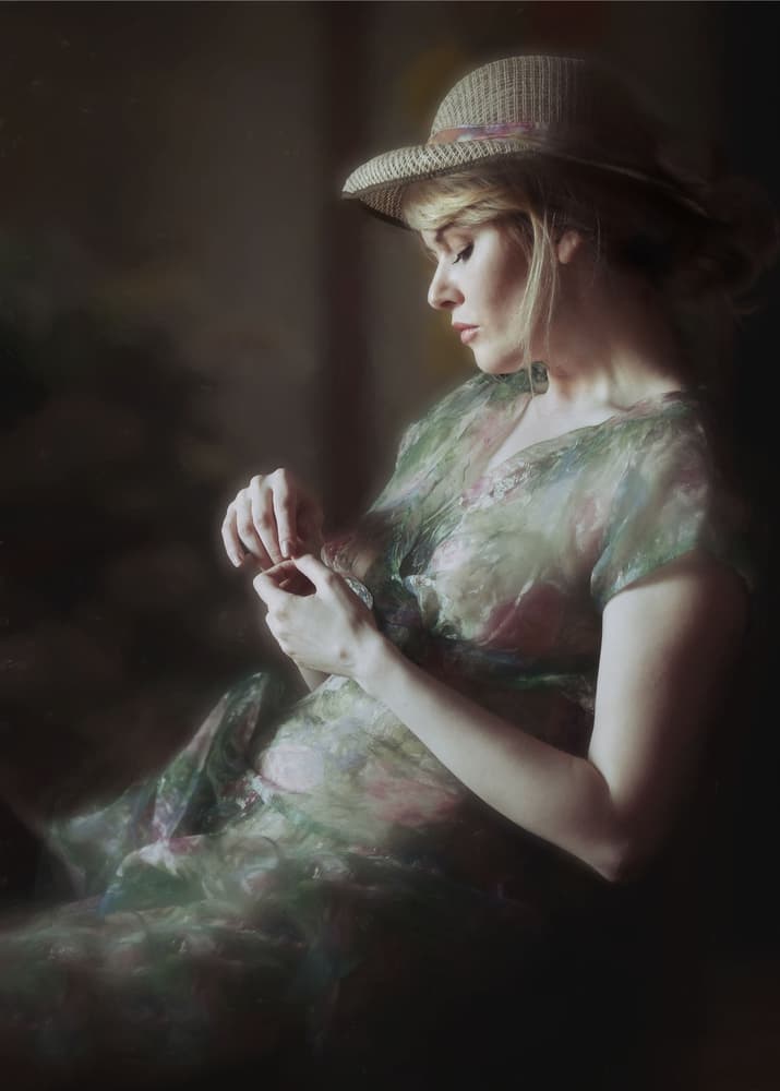Serene Woman with Hat by kenp — canvas wall art