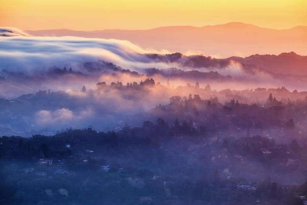 Misty Mountain Dawn by Jenny Qiu — canvas wall art