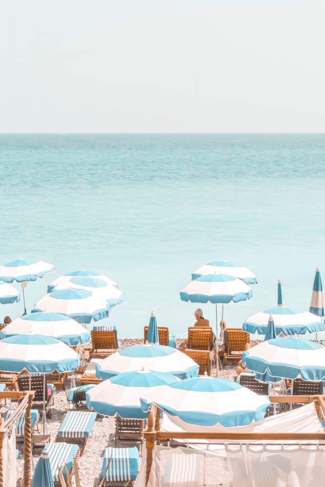 Turquoise Beach Umbrellas by Talitha McQueen — canvas wall art