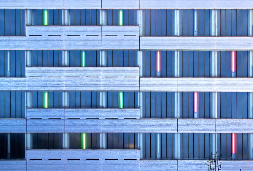 Modern Neon Facade by Hans Peter Rank — canvas wall art