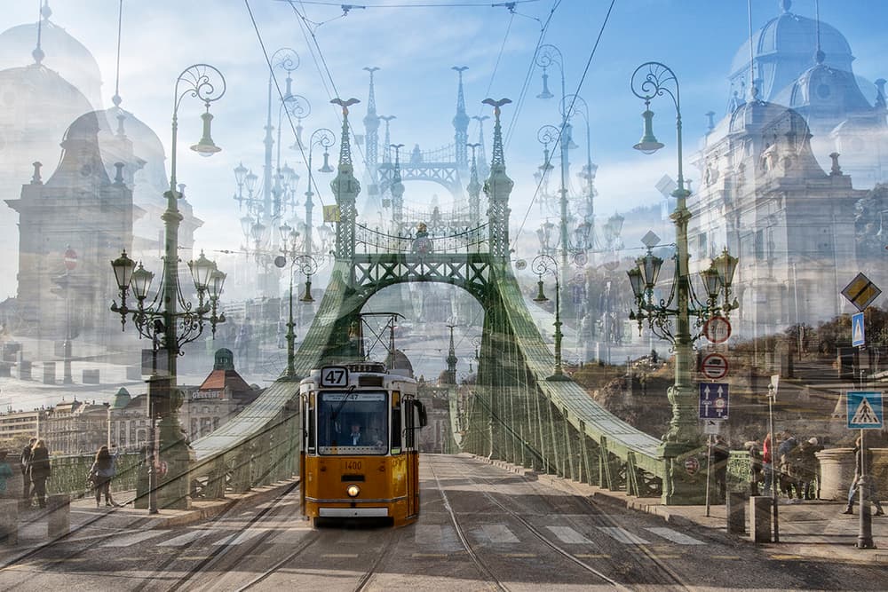 Surreal Budapest Tram Journey by Massimo Della Latta — canvas wall art