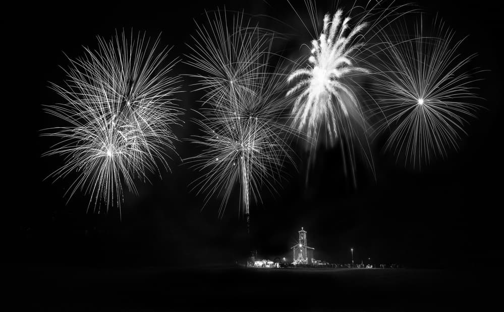 Night Fireworks Over Church by Michel Manzoni — canvas wall art