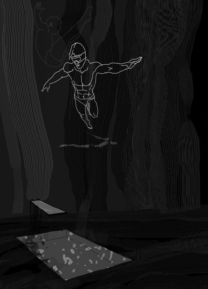 Diver's Dynamic Leap by XHOZUCAN — canvas wall art