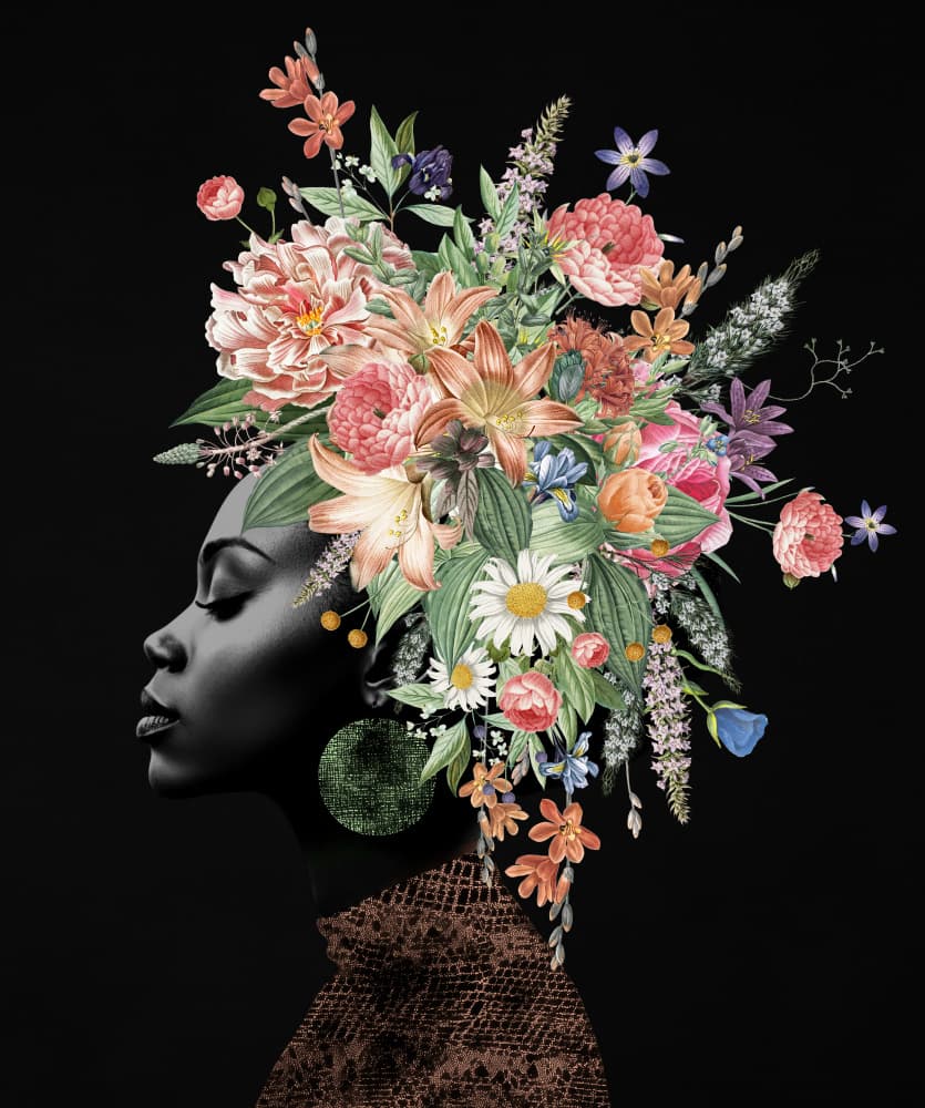 Elegant Floral Portrait by Marja van den Hurk — canvas wall art