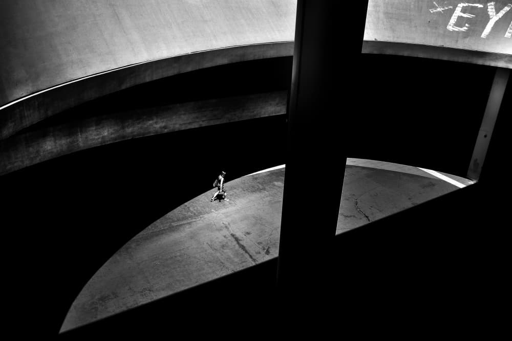 Lone Figure Urban Curves by Antonio Grambone — canvas wall art