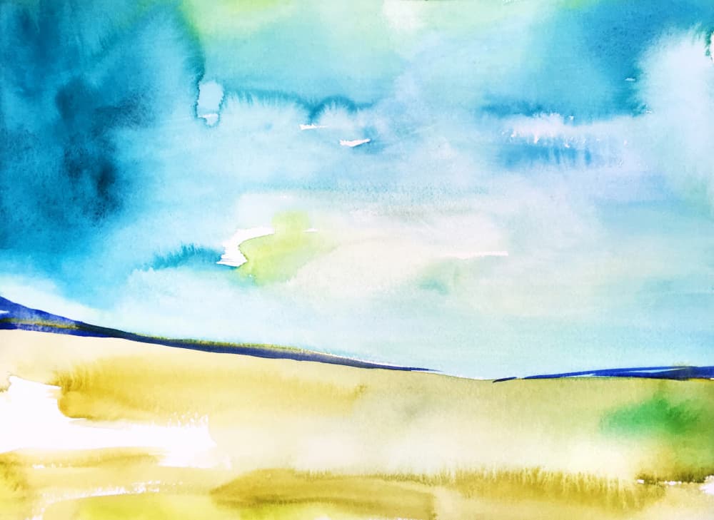 Golden Field Blue Sky by Christine Lindstrom — canvas wall art
