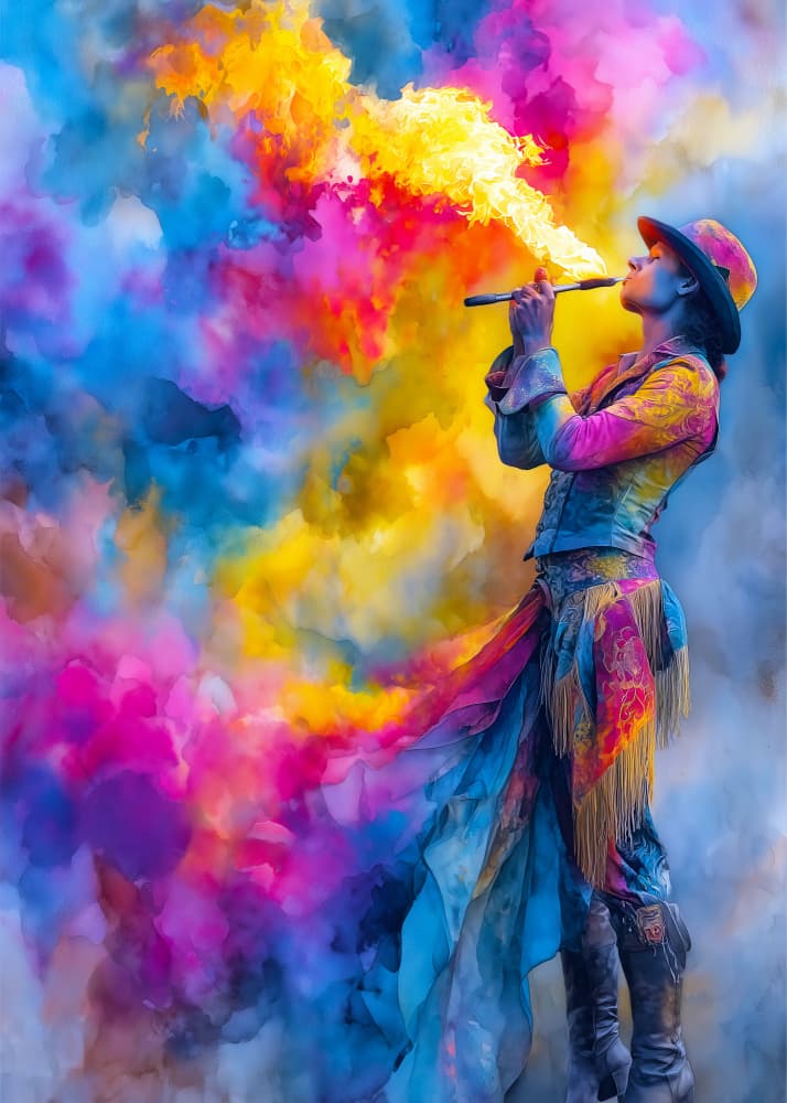 Vibrant Fire Performance by Justyna Jaszke — canvas wall art