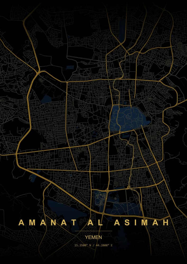 Golden Sanaa City Map by HUGO — canvas wall art