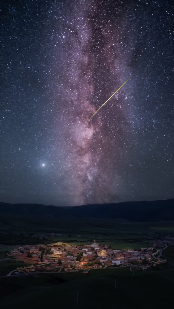 Shooting Star Over Village by Simoon — canvas wall art