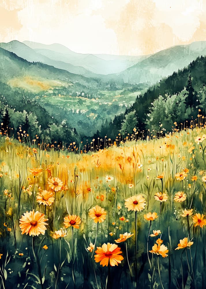 Mountain Flower Meadow by Justyna Jaszke — canvas wall art