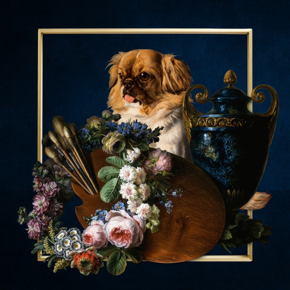 Whimsical Dog Still Life by Marja van den Hurk — canvas wall art