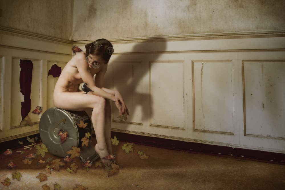 Nude Woman Autumn Leaves by Christine von Diepenbroek — canvas wall art