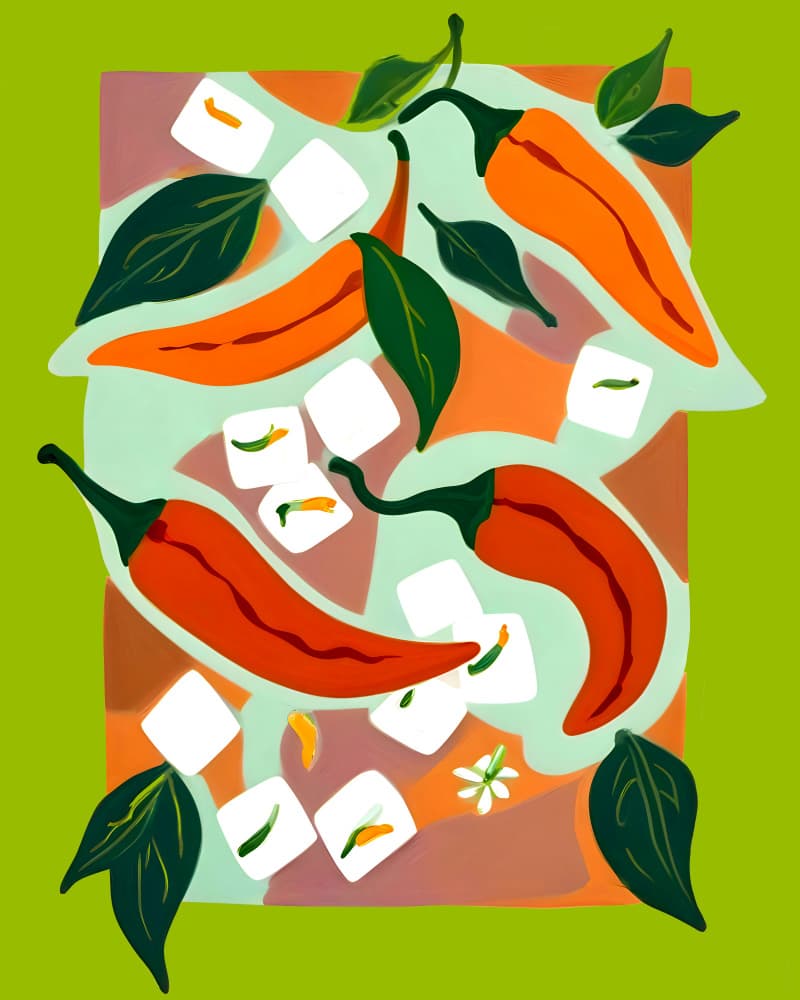 Chili Peppers And Ice by Uma Gokhale — canvas wall art