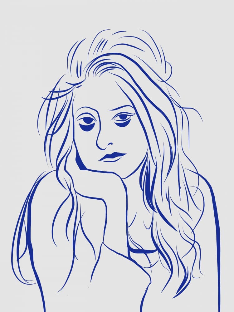 Pensive Woman Line Art by Little Dean — canvas wall art