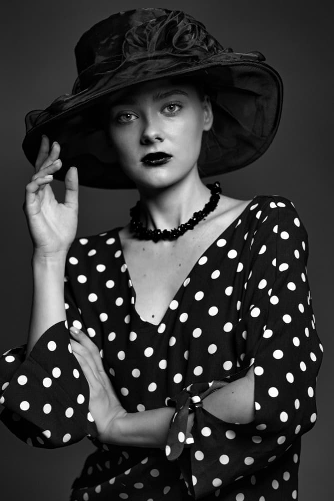 Vintage Black Hat Portrait by Offer Ellbogen — canvas wall art