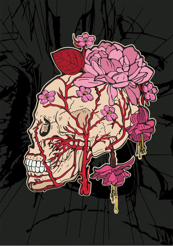 Floral Skull Bloom by Olga Galeeva — canvas wall art