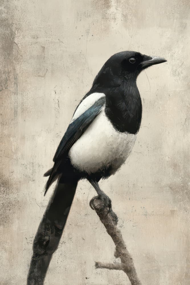 Elegant Magpie Portrait by Rafal Kulik — canvas wall art