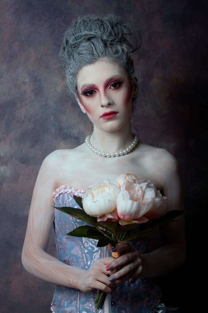 Ethereal Woman Peony Portrait by Mihai Bogdan R — canvas wall art