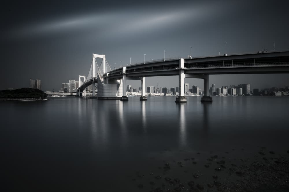Dark City Bridge View by Tomoshi Hara — canvas wall art