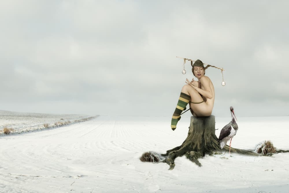 Nude Jester Winter Scene by Christine von Diepenbroek — canvas wall art