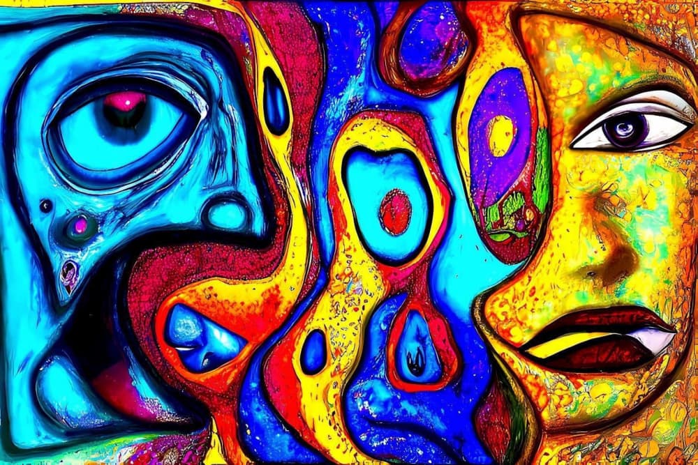 Vibrant Psychedelic Faces by mnemonixART — canvas wall art