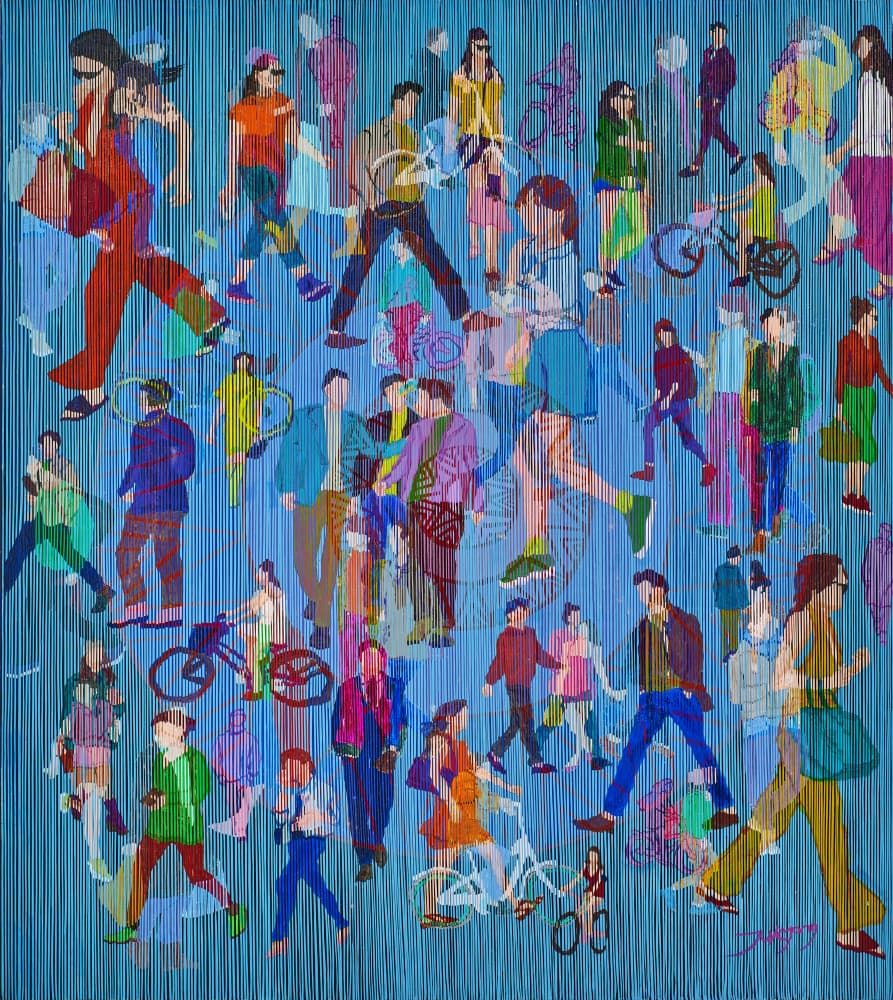 Vibrant City Crowd by Jukyong Park — canvas wall art
