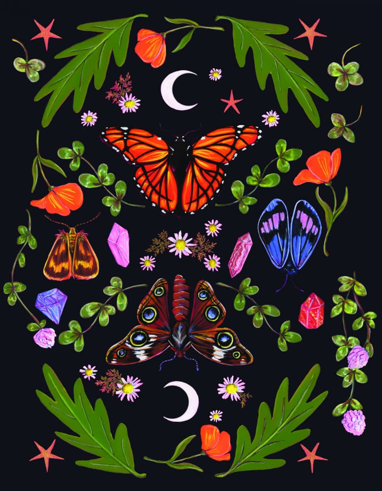Mystic Butterflies Moon Crystals by Renee Machan Cottagecore Artist — canvas wall art