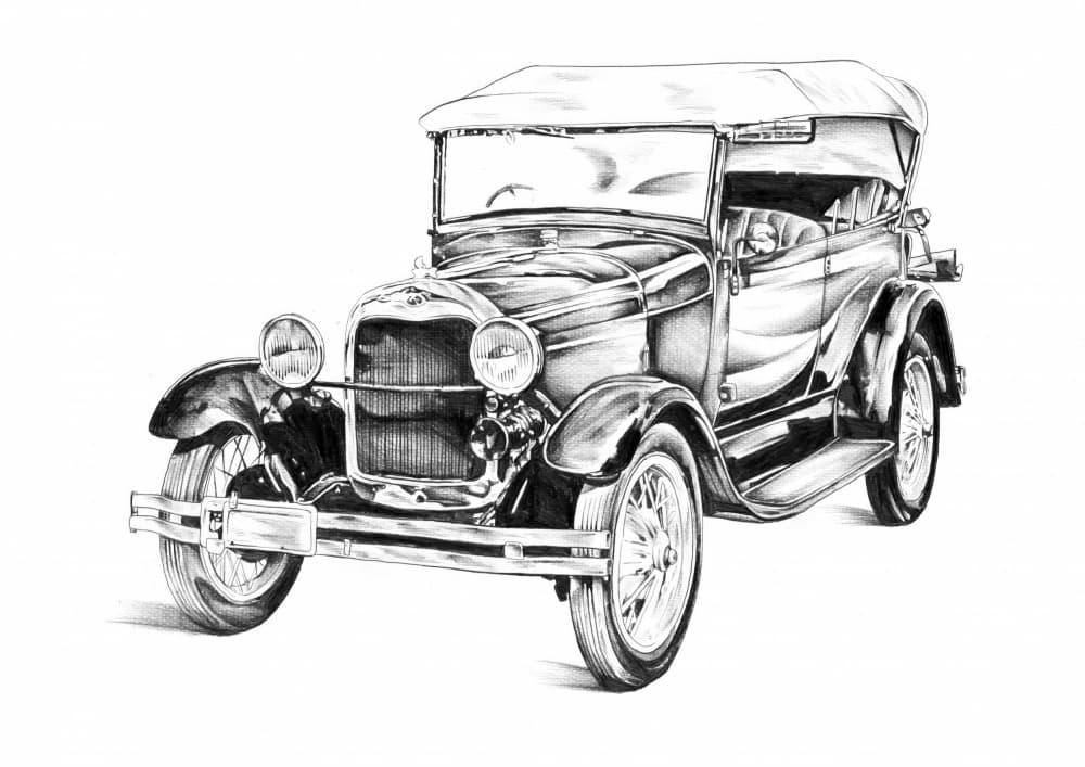 Elegant Classic Car Drawing by Kulik — canvas wall art