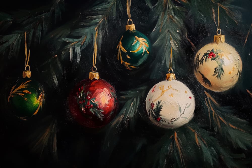 Festive Christmas Ornaments by Melloi Art Prints — canvas wall art