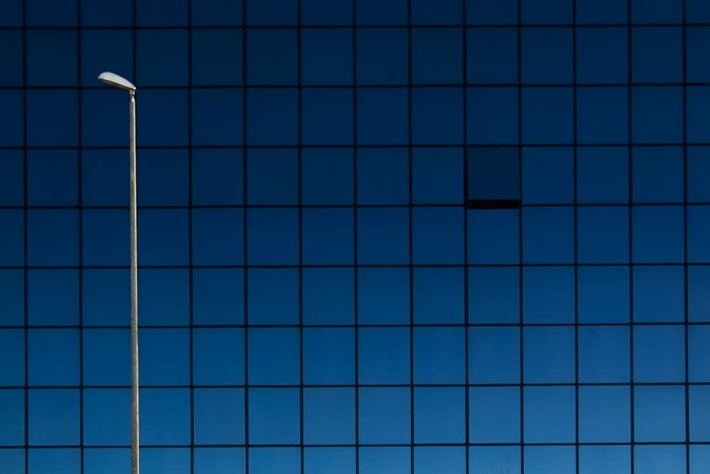 Lamppost Blue Grid by Antonio Grambone — canvas wall art