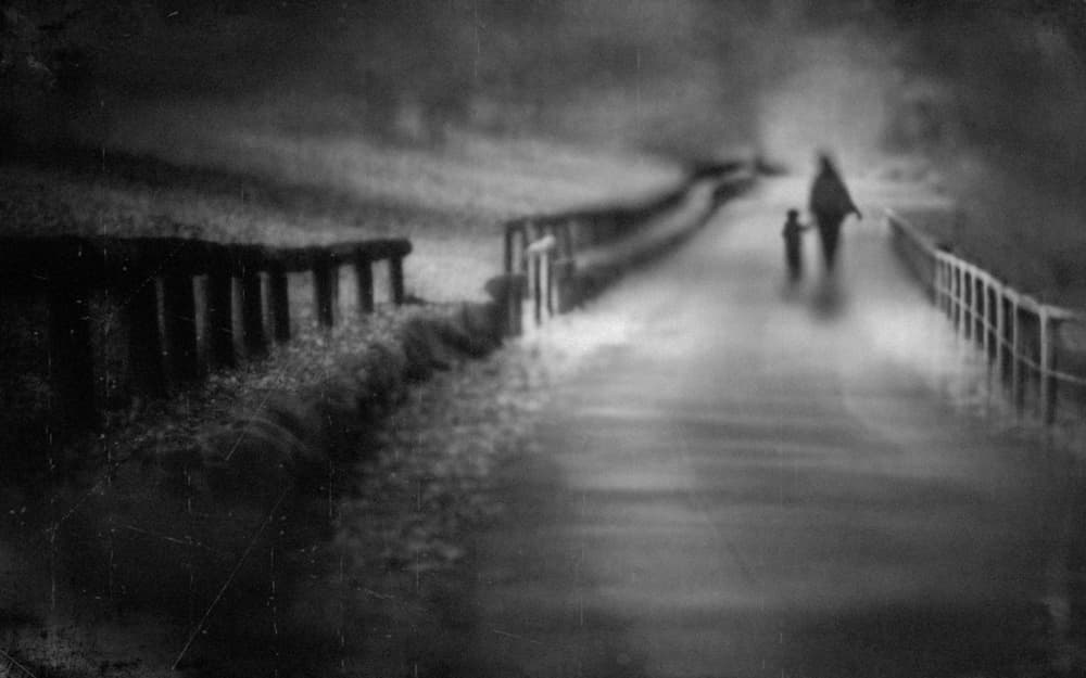 Mother Child Bridge Walk by Teruhiko Tsuchida — canvas wall art