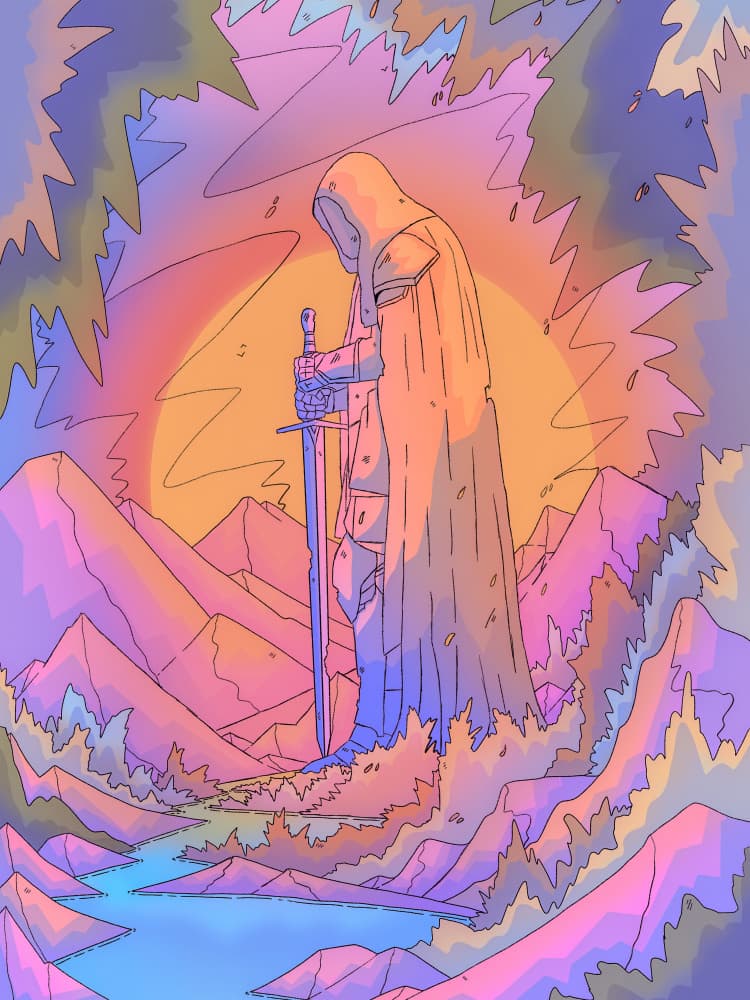 Pastel Knight Landscape by Stephen Wade — canvas wall art