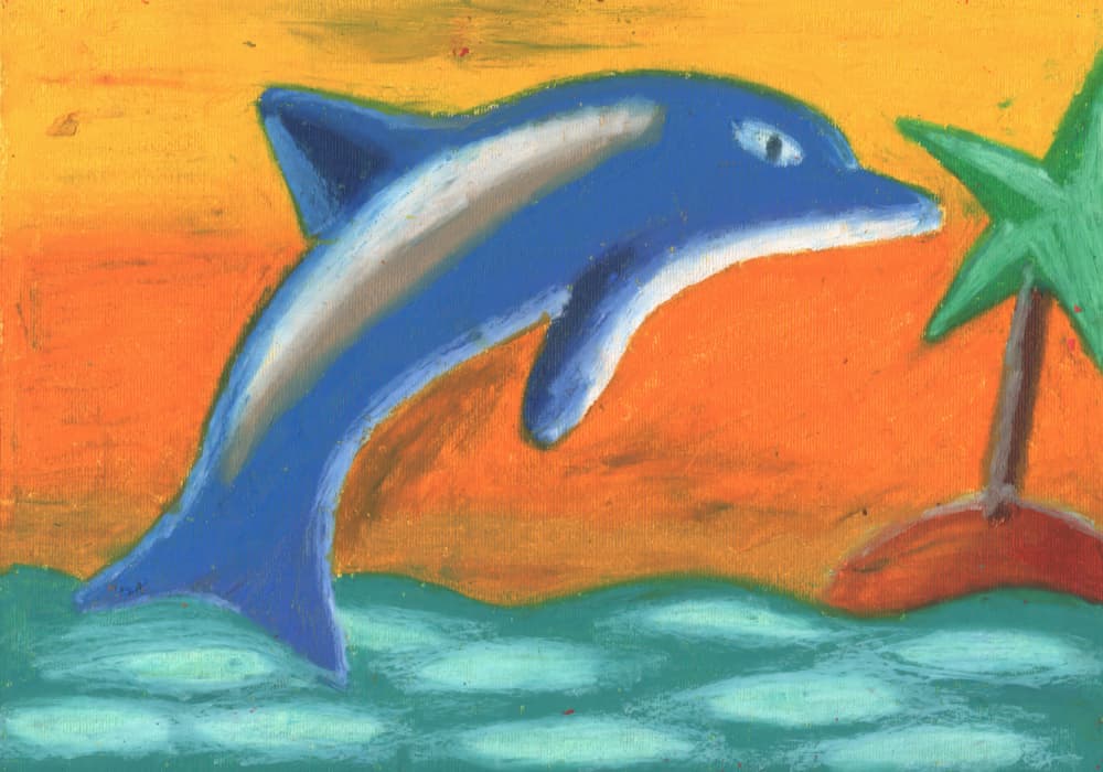 Jumping Dolphin Tropical Sunset by Kulik — canvas wall art