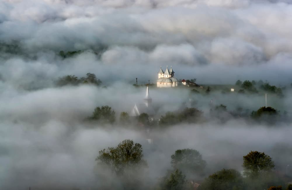Churches Above the Fog by Grigore Roibu — canvas wall art