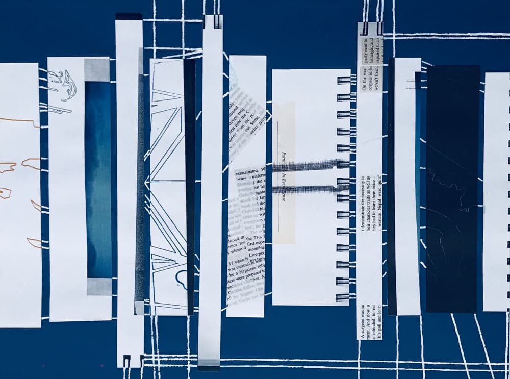Blue Geometric Collage by kellymariesmith — canvas wall art