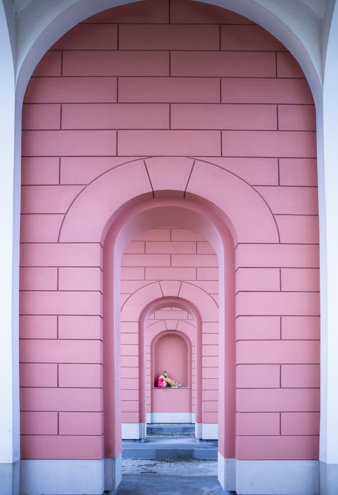 Pink Archway Figure by Michael Allmaier — canvas wall art